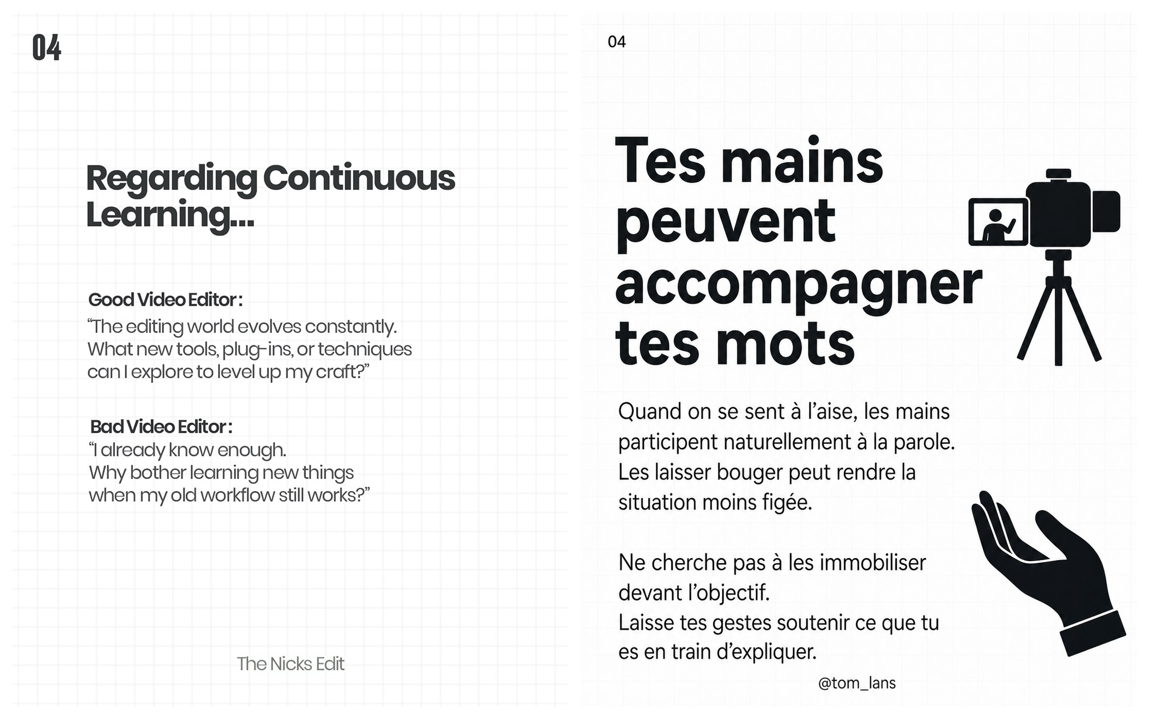 Slide 4 — la prise de parole face caméra