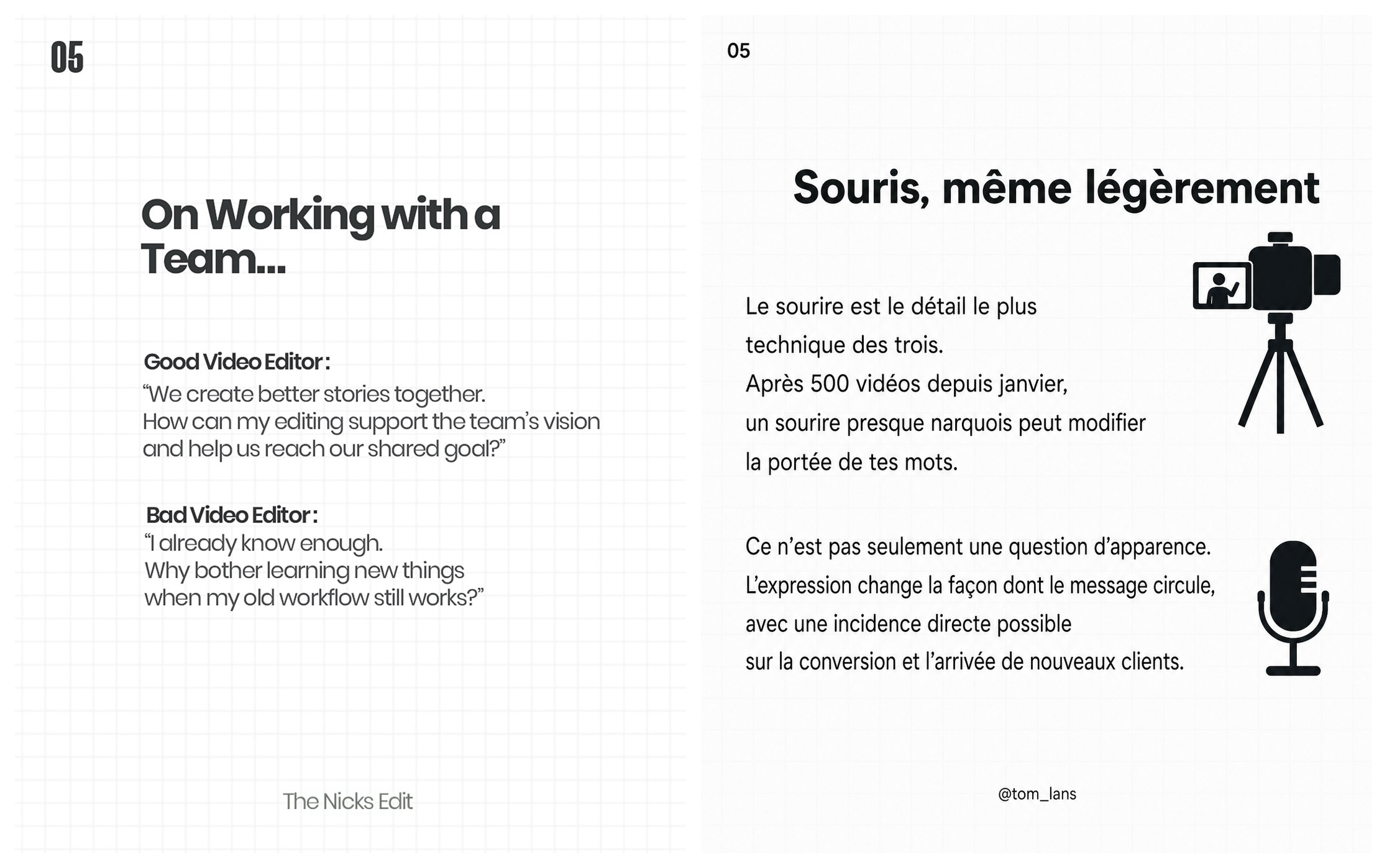 Slide 5 — la prise de parole face caméra