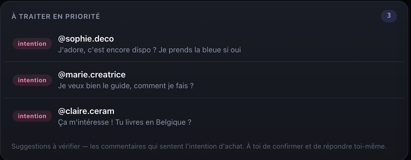 La carte « à traiter en priorité » : les commentaires qui sentent l'intention d'achat, en gros plan