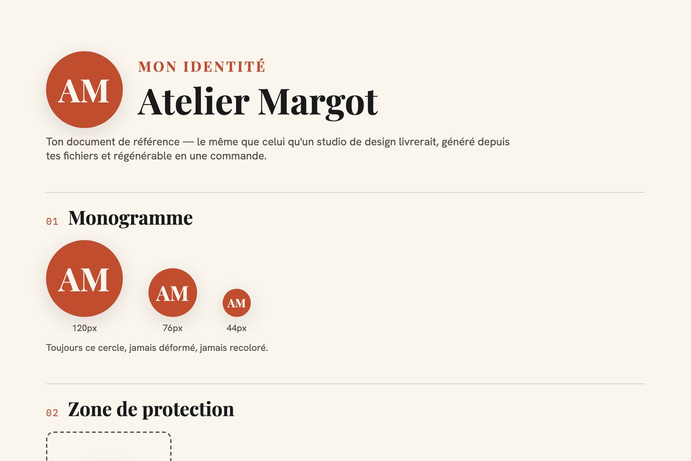 Page 1 de la planche d'identité : le monogramme et sa zone de protection