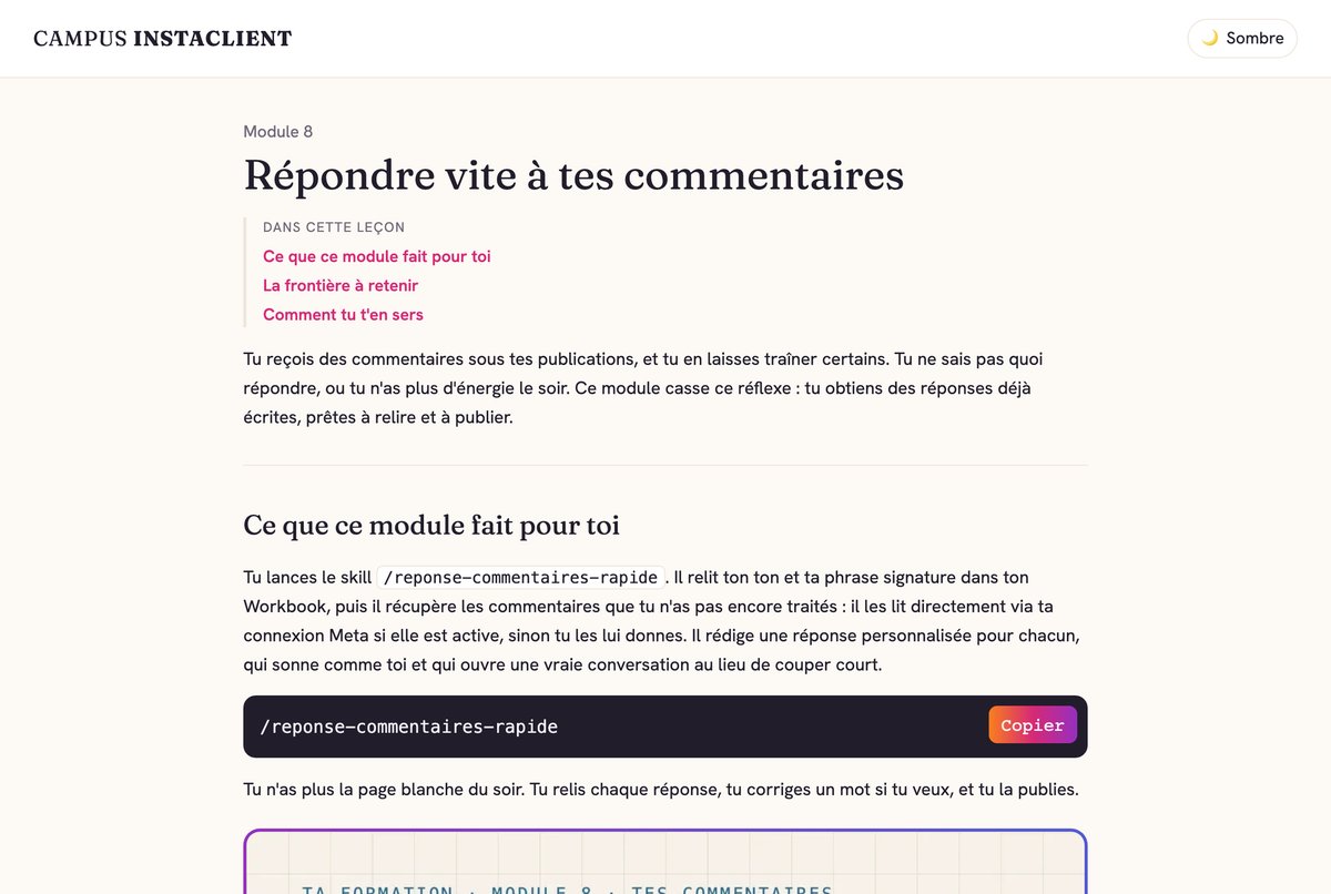 La vraie leçon du module 8 : répondre vite à tes commentaires