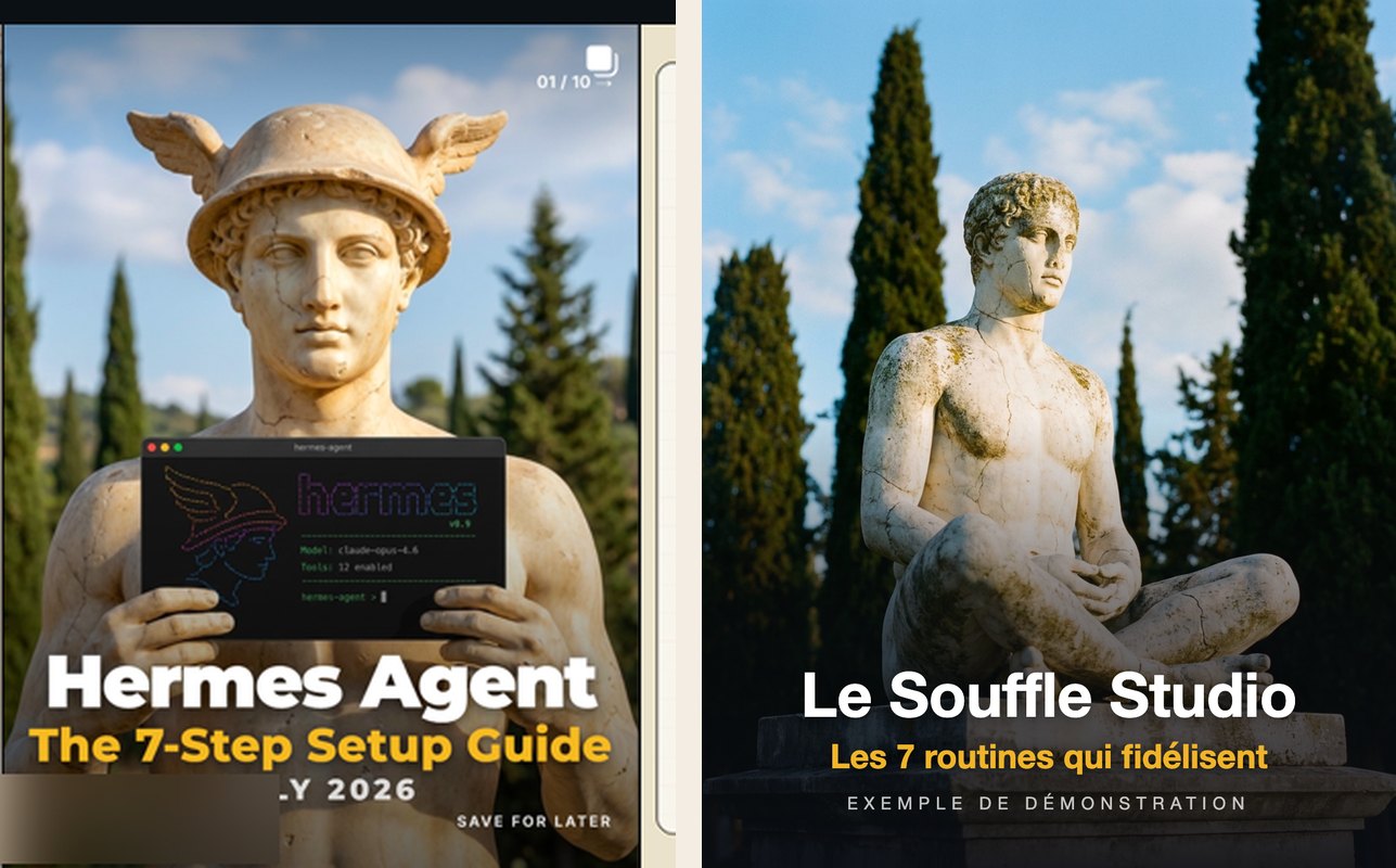 Avant et après en grand : à gauche le post d'origine observé et flouté, à droite le modèle repensé aux couleurs d'une marque de démonstration
