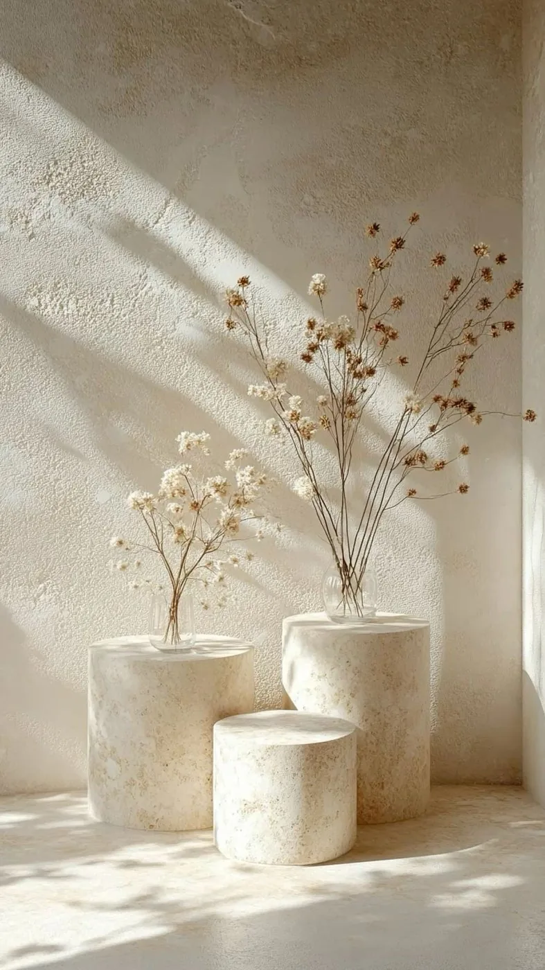 L'inspiration choisie : un fond beige, des ombres de fleurs séchées