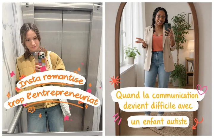 L'original admiré à gauche, sa reproduction à droite, sur le sujet « communication des enfants autistes »
