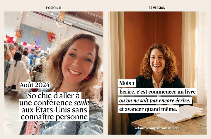 L'original admiré à gauche, sa reproduction à droite, sur le sujet « Écrire un roman, mois par mois »
