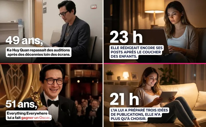 L'original admiré à gauche, sa reproduction à droite, sur le sujet « IA pour les solopreneures »