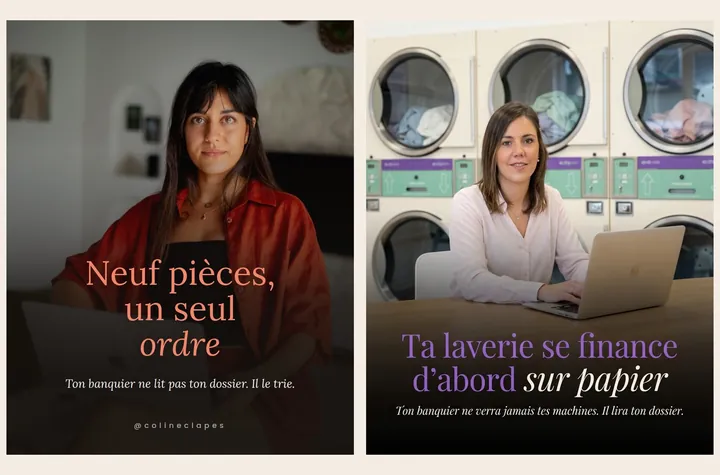 L'original admiré à gauche, sa reproduction à droite, sur le sujet « Laverie automatique »