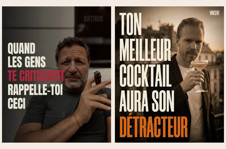 L'original admiré à gauche, sa reproduction à droite, sur le sujet « Le business du cocktail »