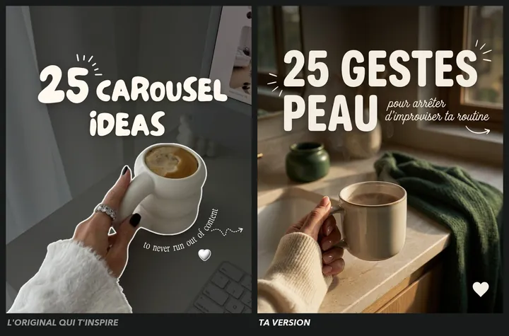 L'original admiré à gauche, sa reproduction à droite, sur le sujet « Skincare »
