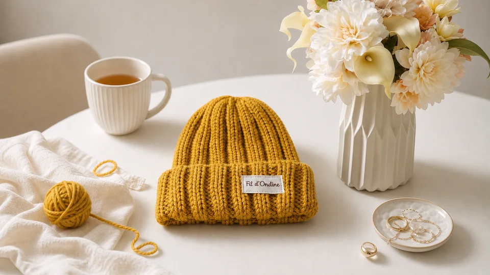 Miniature YouTube 16:9 recomposée par l'IA d'images : le bonnet moutarde, la scène réarrangée au format