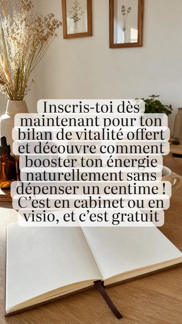 Ta version, story 1 sur 2 : Inscris-toi dès maintenant pour ton bilan de vitalité offert et découvre comment booster ton énergie naturellement sans dépenser un centime ! C'est en cabinet o